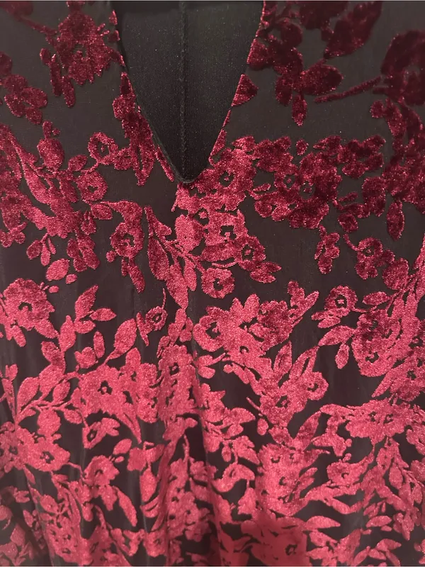 Women's Red Velvet Burnout Floral Dress - Image 4