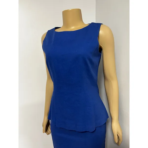 Robbie Bee Petite Royal Blue Linen Blend Peplum Top Dress 6P - Image 2