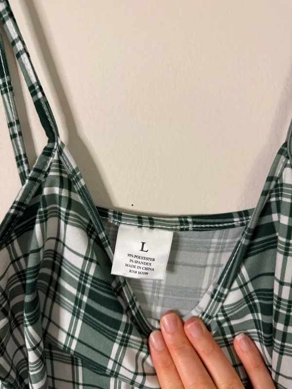 Women’s Green & White Plaid Spaghetti Strap Dress - Image 2