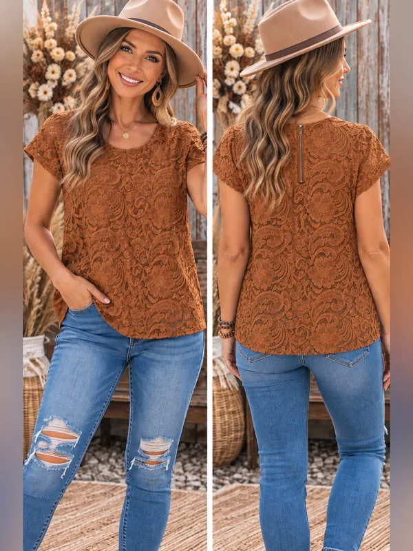 Ann Taylor Rust Lace Short-Sleeve Blouse - Image 2