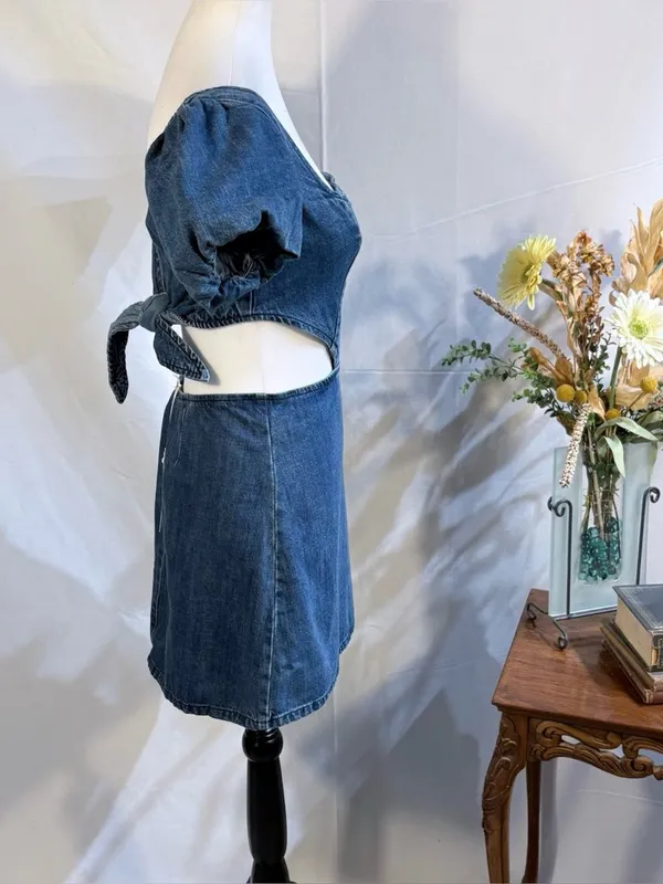 💥NWT Show Me Your Mumu City Cut Out Denim Mini Dress Deep End Size Small🧡 - Image 5