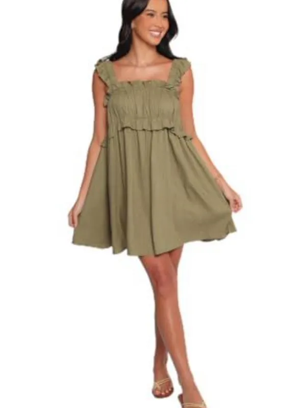 Petal & Pup- NWT- Orion Frill Strap Mini Dress - Olive Small - Image 2