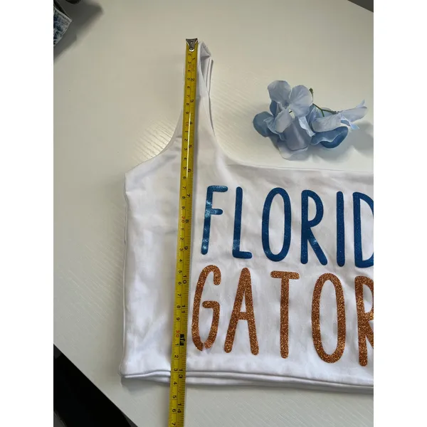 Florida Gators White One Shoulder Glitter Graphic Crop Top S Womens‎ UF Game Day - Image 4