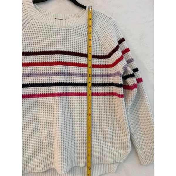 Marine Layer Waffle Knit Sweater Womens‎ XL White Striped Raglan Pullover Cotton - Image 5