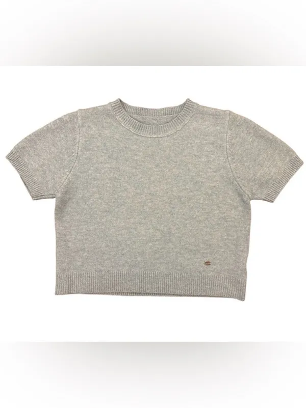 Tête & Tête Gray/Blue Short Sleeve Knit Sweater Top Boxy Crew Neck Soft Luxe - Image 3