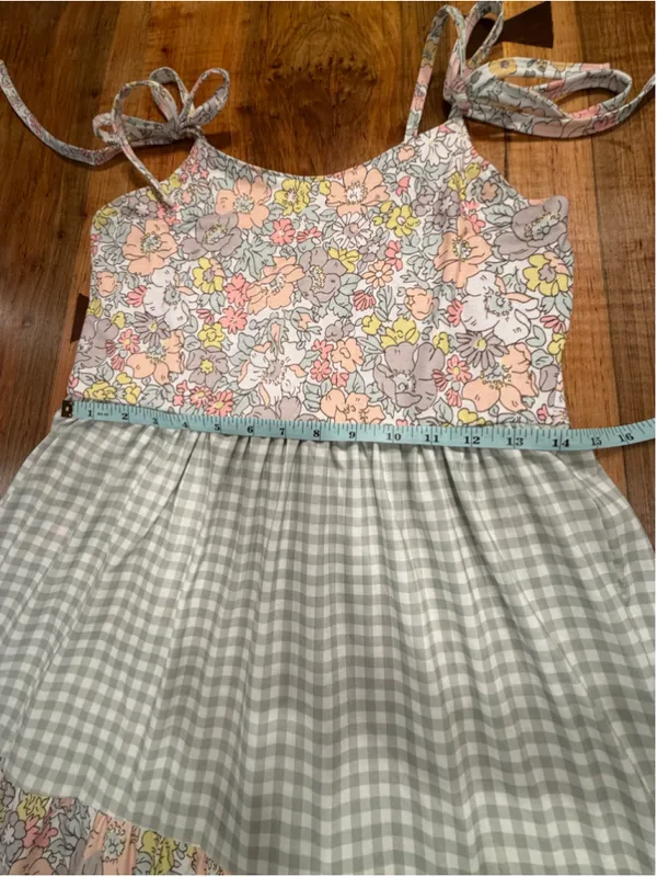 Abby & Evie Floral Gingham Tiered Maxi Dress Medium Cottagecore Summer Tie Strap - Image 7