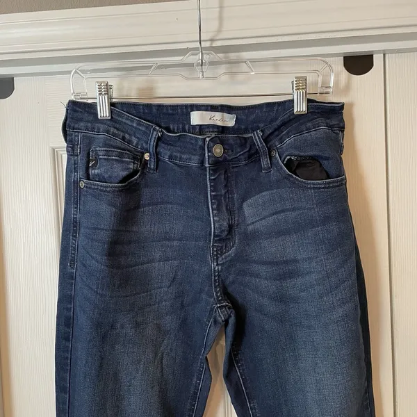 Kancan Women’s Jeans Sz 13 (30) Midrise‎ Flare Leg Dark Wash Raw Hem Western - Image 2