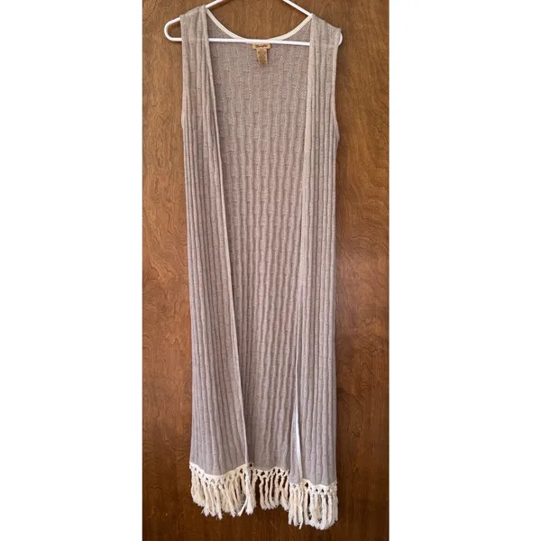 Wrangler sz S Fringe Gauzy Crochet Long Duster Vest Layering Cardigan Western - Image 2