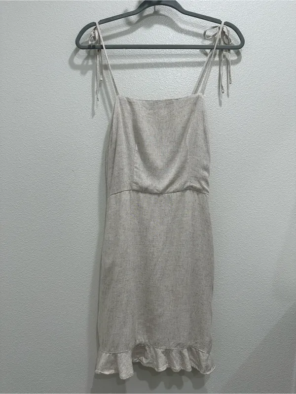 Abercrombie & Fitch Natural Tie-Shoulder Ruffle Mini Dress - Image 3