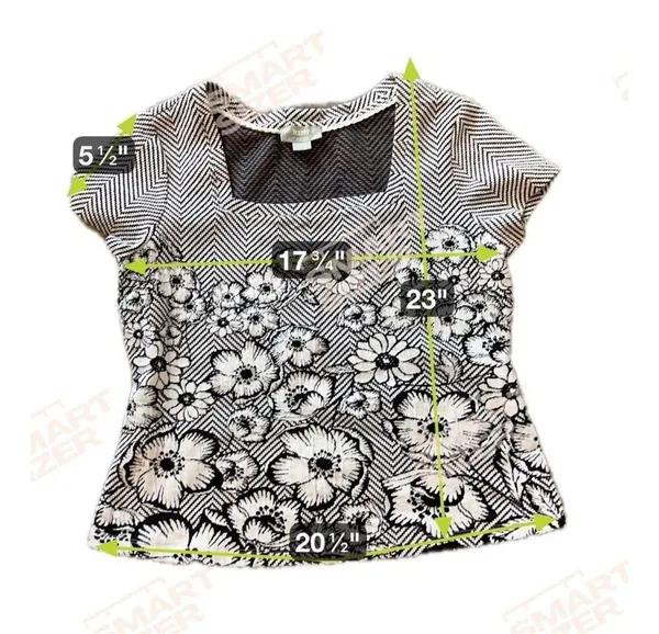 Maeve Anthropologie Floral Embroidered Blouse Shirt White Black Knitted Trim #29 - Image 10