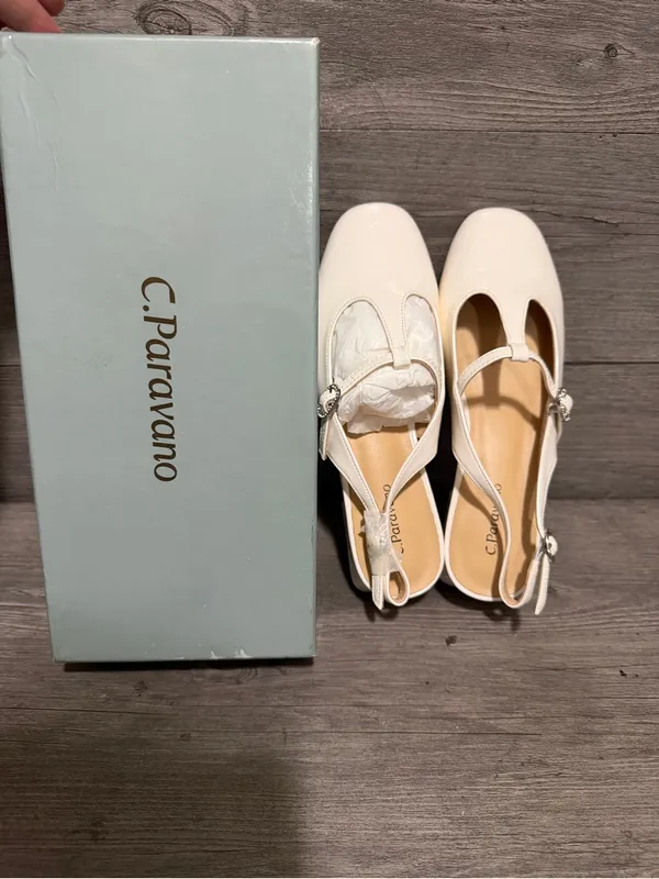 C.Paravano T-Strap Slingback Mary Jane Nina Size 38 White - Image 6