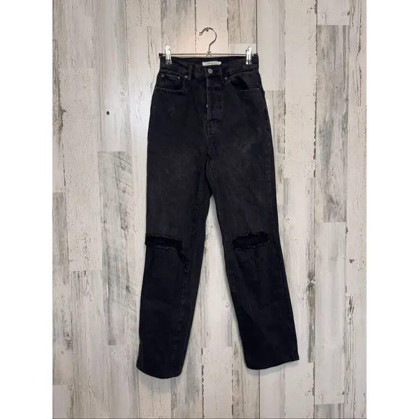 PacSun Black High Rise Ripped Knee Straight Leg Jeans Size 23 - Image 2