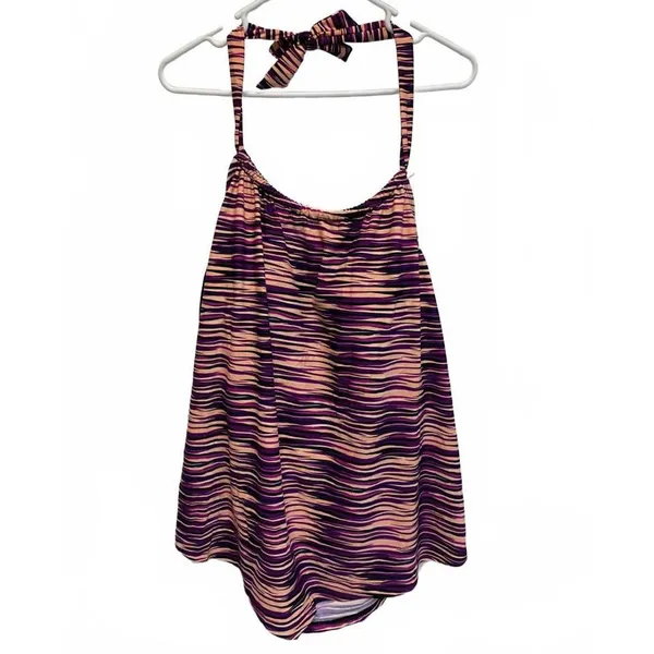 Sea & Sand Beachwear Pink Purple Striped Halter Tankini Set Plus Size 20W - Image 3
