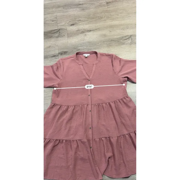 Nine West XL Dusty Rose Tiered Babydoll Tunic Dress Boho Flowy Long Sleeve - Image 9