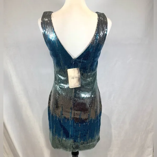 Lila Rose stunning silver and blue waterfall sequin mini dress size large NWT - Image 4