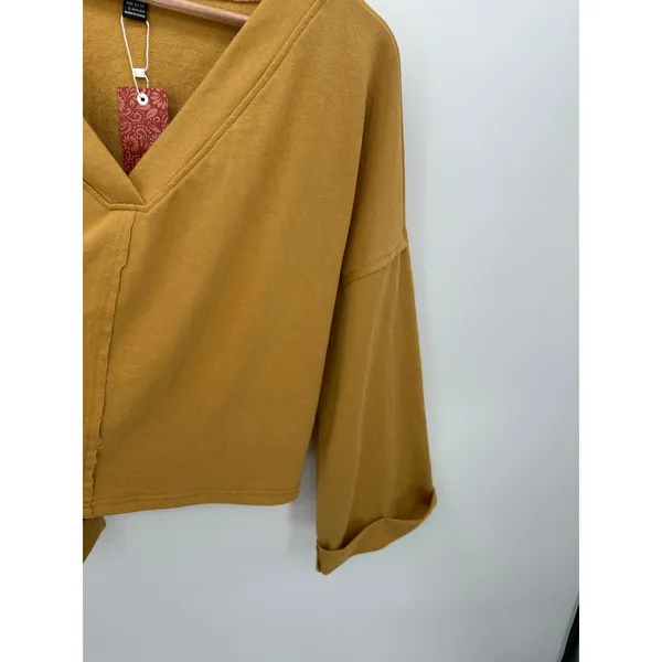 Shein‎ Womens Large Mustard Yellow Oversized Boho Cut Out Twist Back Sweatshirt - Image 3