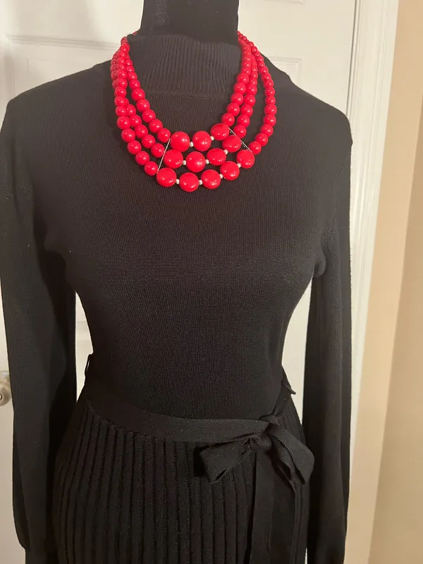 Nina Leonard Black fall pleated evening sweater dress - Image 2