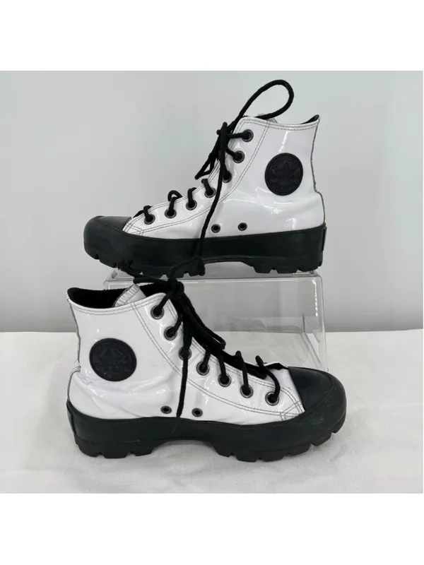 Converse All Star Chuck Taylor Lugged High Top Sneakers White Patent Leather 6 - Image 2