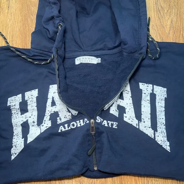 RR Hawaii Resort Navy Blue Cropped Zip Up Hoodie Hawaii Aloha State Womens M - Image 7