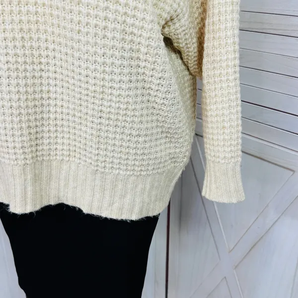 American Eagle Deep V‎ Neck Waffle Knit Oversized Chunky Sweater Tan XL - Image 6