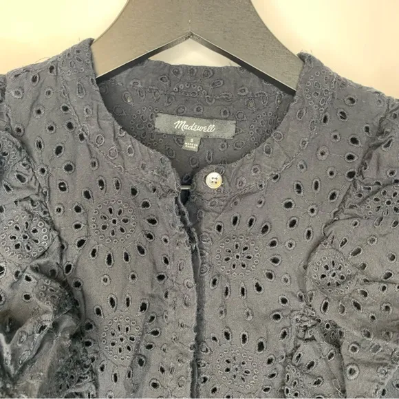 Madewell Black Eyelet Ruffle Front Button Down Shirt Size S‎ - Image 4