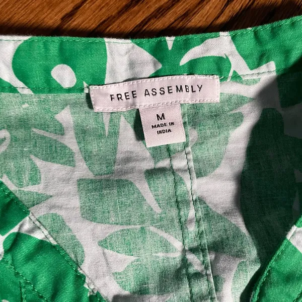 Free Assembly Belted Utility Dress Size M Green White Floral Print Midi - Image 7