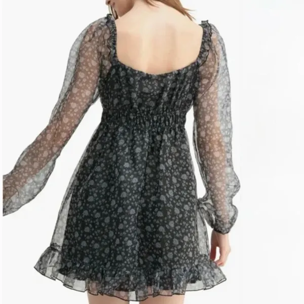 All in Favor Organza Long Sleeve Lined Puff Sleeve Ruffle Mini Dress Floral XS - Image 5