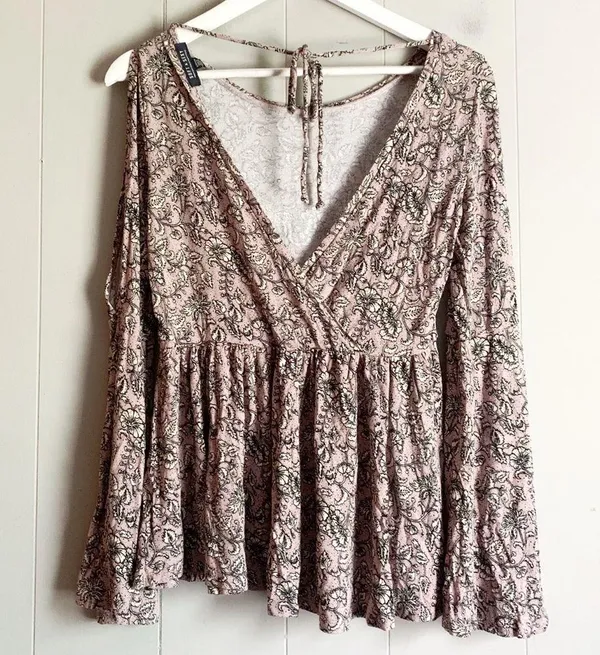 AMERICAN EAGLE OUTFITTERS Soft & Sexy Boho Floral Open Back Babydoll Top S - Image 2