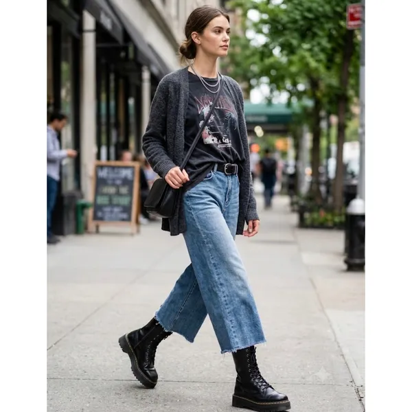 Risen Jeans High Rise Raw Hem Wide Leg Cropped Denim Pants (Style # RDP5304) - Image 5
