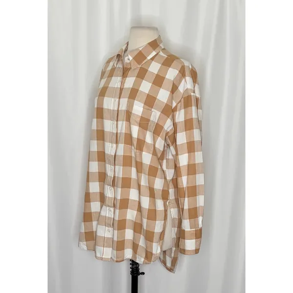 Anthropologie MAEVE Bennet Buttondown Buffalo Check Shirt Brown White Small - Image 6