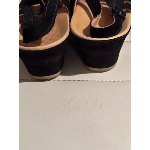 VITAL Black Suede Lace‎ Up Wedge Sandals Women's Size 38 US 7.5 Made in Austria - Image 3