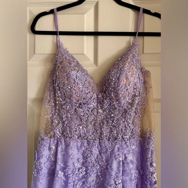 Sherri Hill‎ Lavender Sequin Beaded Mermaid Style Open Back Prom Corset Dress 14 - Image 10