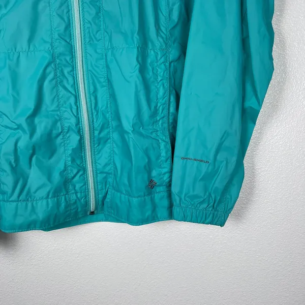 Columbia Women's Hooded Lightweight Rain Jacket Blue Sz S - Image 4