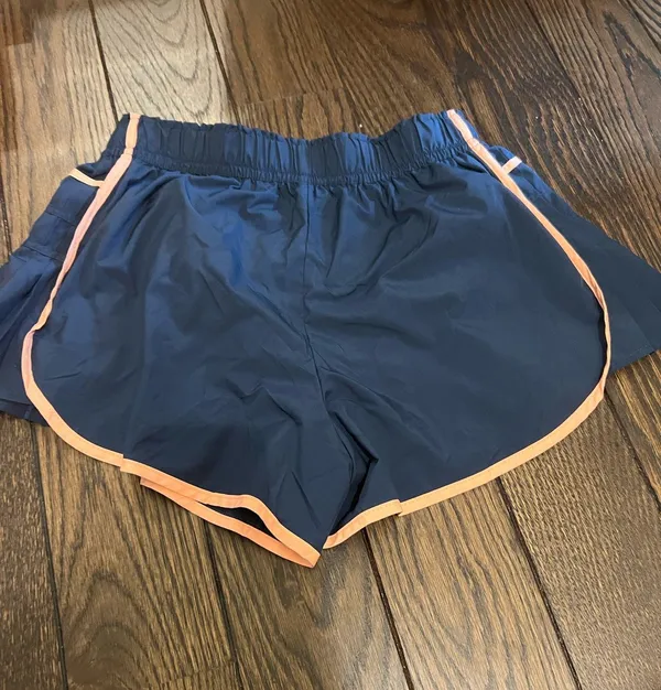 Navy Blue and Neon Orange Free People Movement Shorts - Image 2