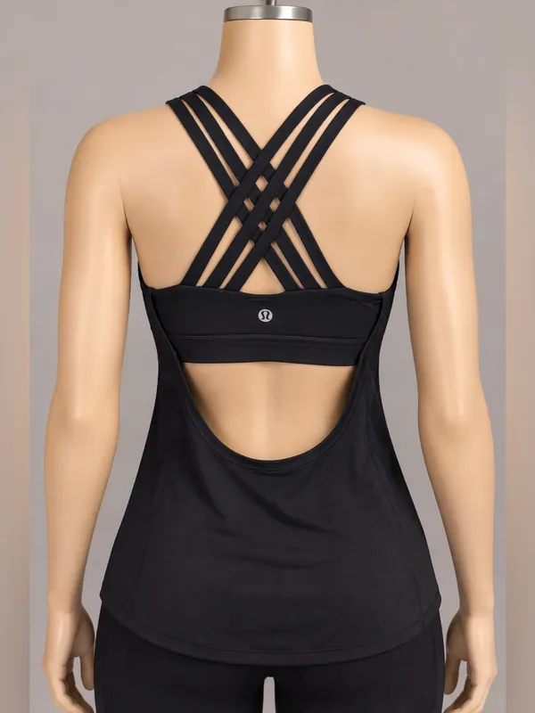 Lululemon Beat The Heat Tank Black Size 4 Strappy Back 2-in-1 Running - Image 2