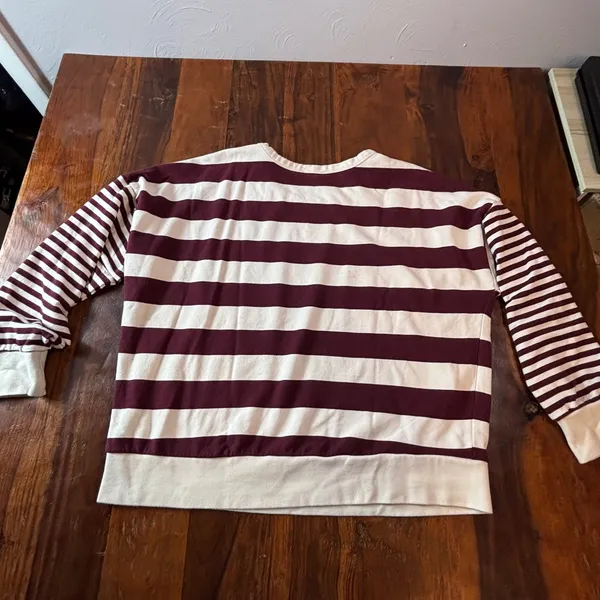Evereve Womens XL Burgundy Cream‎ Striped Pullover Sweatshirt French Terry Boxy - Image 5