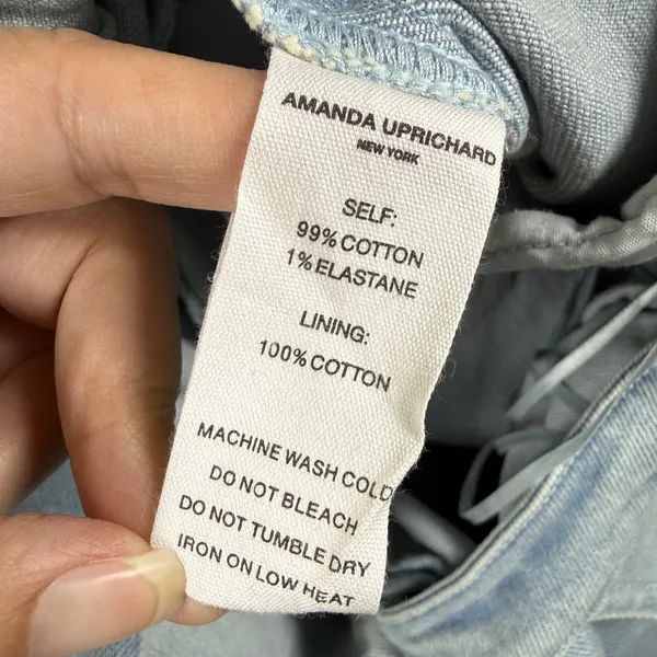 Amanda Uprichard Denim Jumpsuit Light Wash Wide Leg Sleeveless V-Neck Medium - Image 11