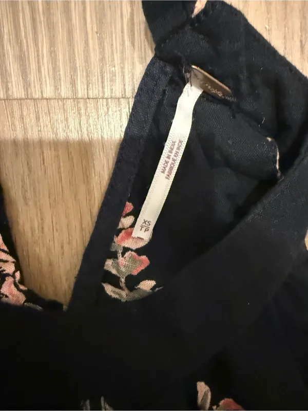 Free People Black Floral Halter Dress with Pink and Coral Blooms - Image 2