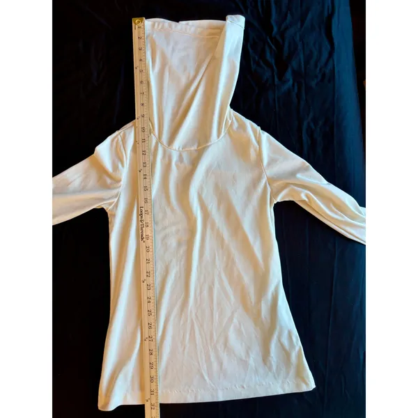 Vintage Cream Cowl Neck Hooded Long Sleeve Top Ivory Polyester Knit Made in USA - Image 7