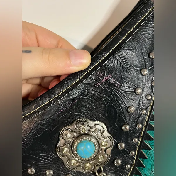 Tooled Leather Laser Cut Purse Feather Country Western Handbag Shoulder Bag - Image 12