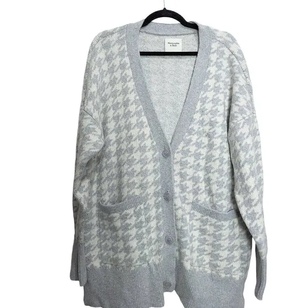Abercrombie & Fitch houndstooth gray button up cardigan Large - Image 3