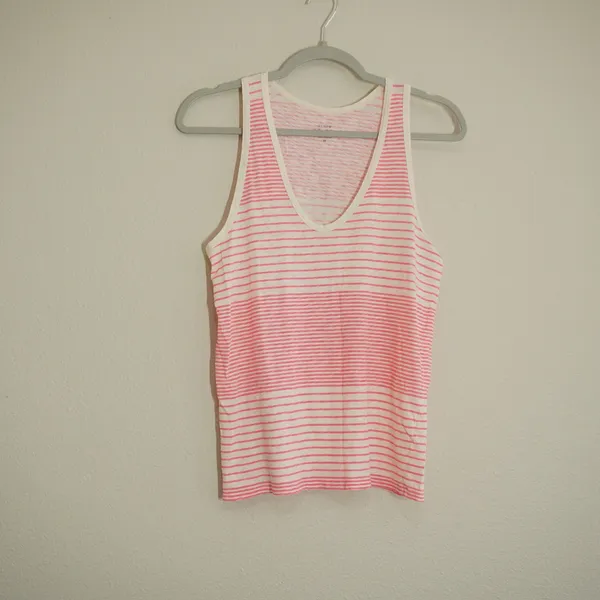 J. Crew Size Medium Tank Top Pink Striped Vintage Cotton Scoop Neck Cotton Soft - Image 2