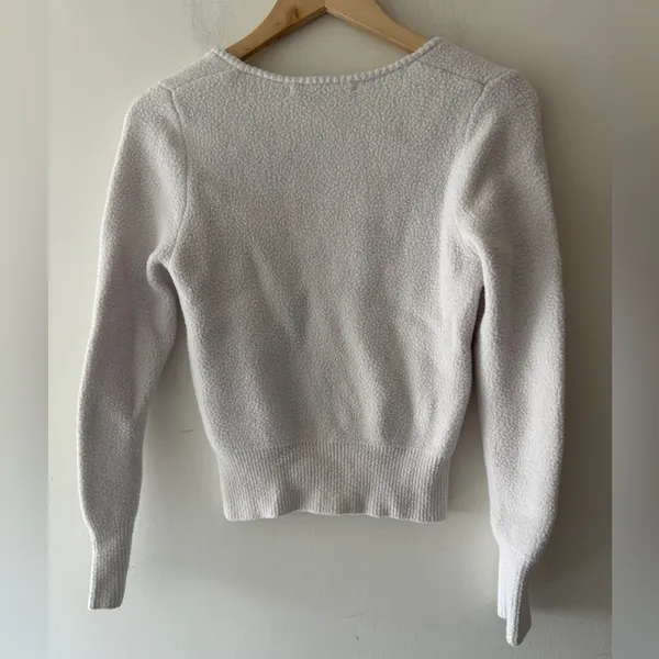 Zara V Neck Fuzzy‎ Soft Sherpa-Like White Textured Sweater - Image 3