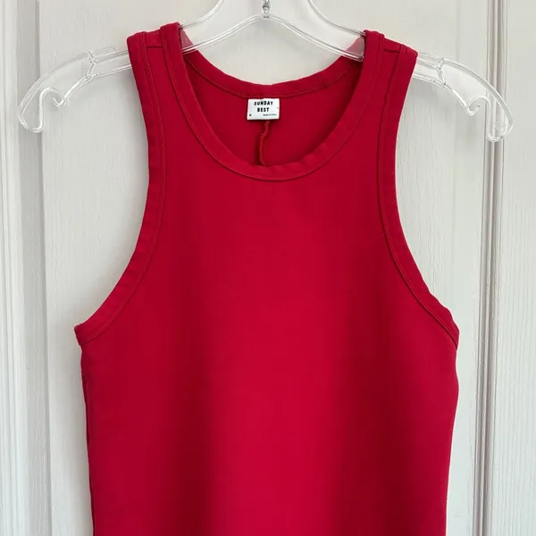 Sunday‎ Best Aritzia Red Ribbed Racerback Bodycon Mini Dress M - Image 5