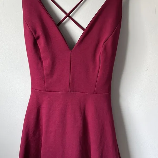 Lulus Skater Dress Womens S Burgundy Wine Sexy Open Back Strappy V-Neck Mini - Image 2