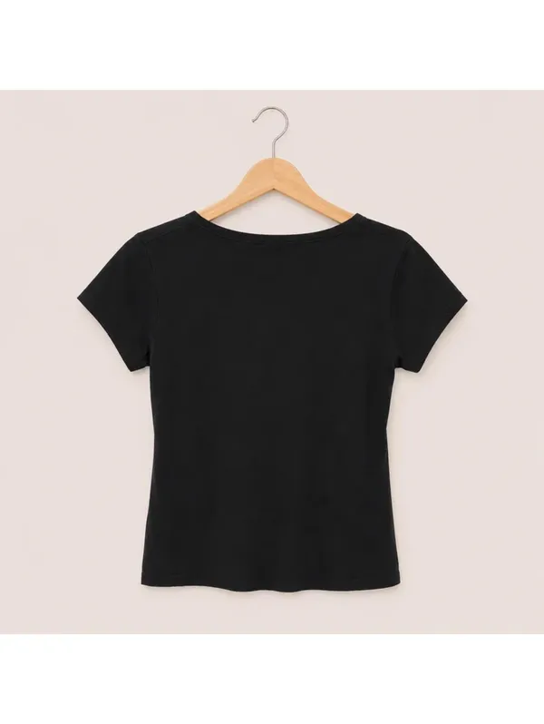 Vintage Y2K Zeroe Black Scoop Neck Baby Tee Minimal Fitted T-Shirt XS-S - Image 2