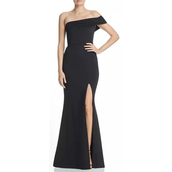 Aqua Scuba Crepe Off Shoulder Gown Size 2 in Black Side Slit‎ Back Zip NEW - Image 6
