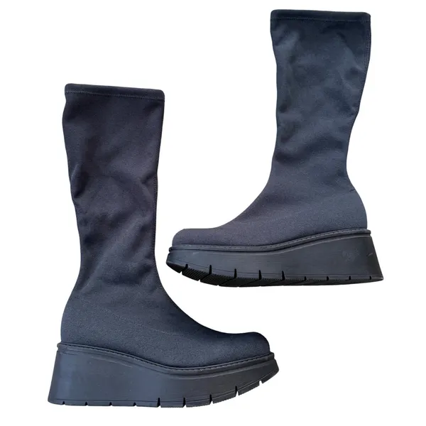 La Canadienne Gray Stretch Fabric Platform Wedge Knee High Boots Size 9M - Image 2
