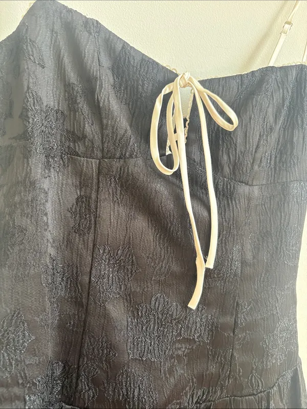 Black Mini Dress with Cream Contrast Straps - Image 3