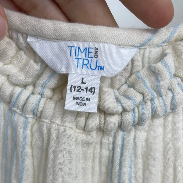 Time and Tru Womens Ivory Stripes Tiered Midi Dress Tie Tassel Strap NEW Large - Image 8